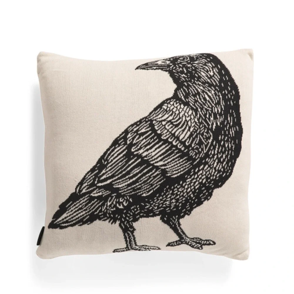 Rachel Zoe Black Crow Graphic Throw Pillow on Cream